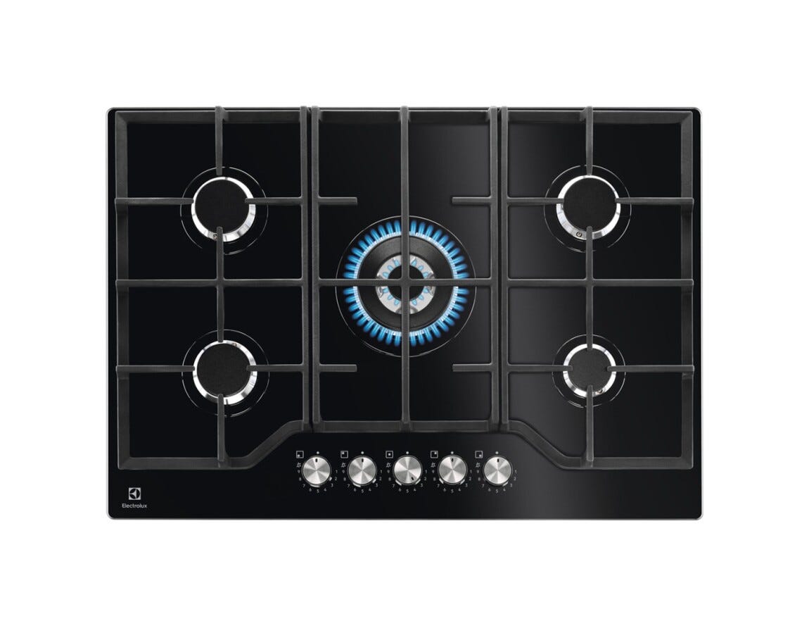 Electrolux KGG75362K 600 Piano cottura a gas 75 cm, 5 zone, SpeedBurner e StepPower, vetro nero