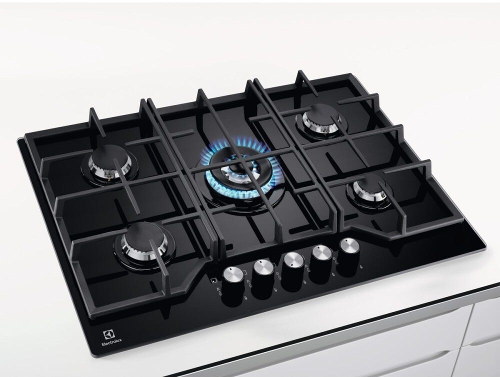 Electrolux KGG75362K 600 Piano cottura a gas 75 cm, 5 zone, SpeedBurner e StepPower, vetro nero