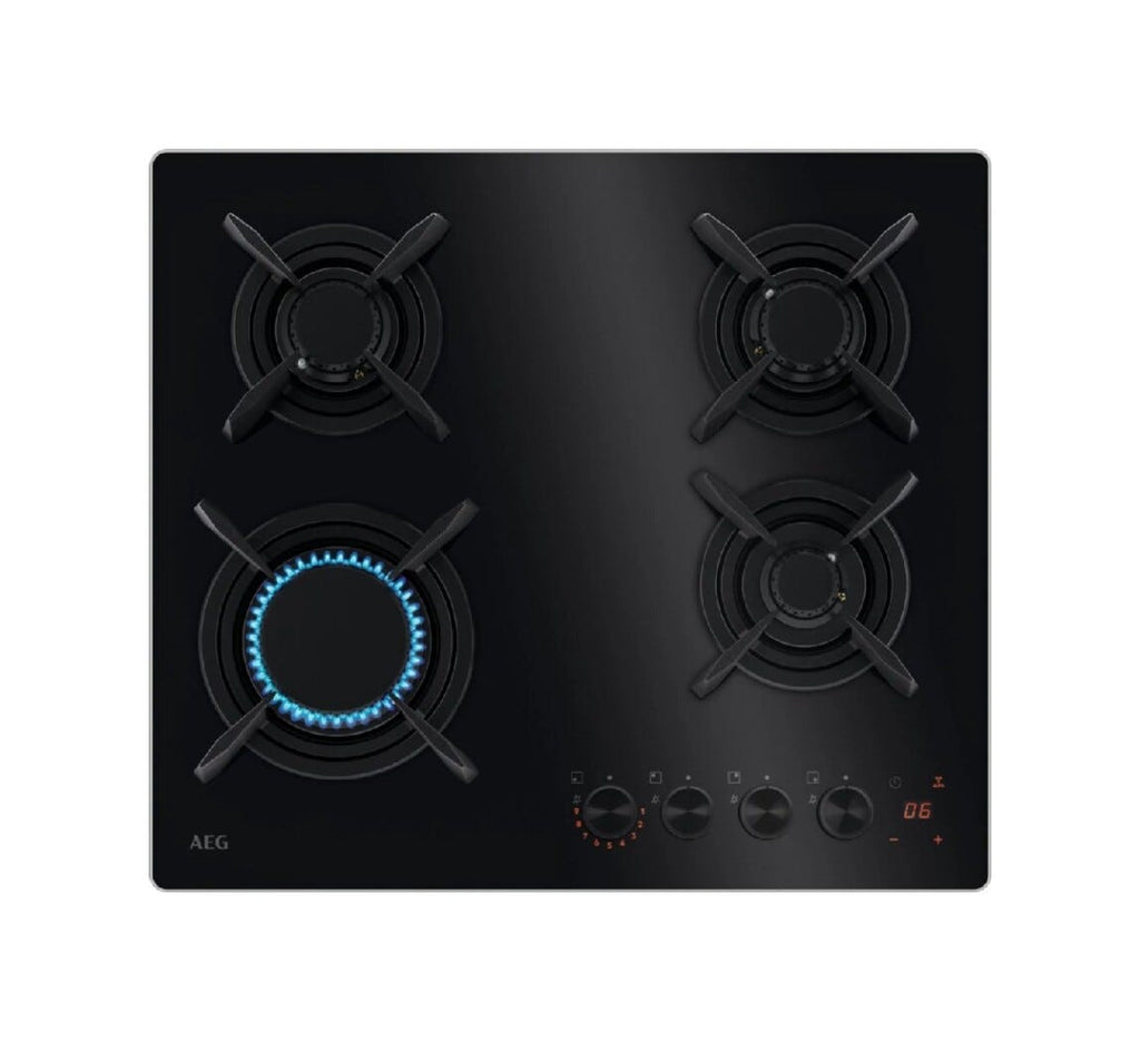 AEG HKB64453NB 8000 Piano cottura a gas FlameLight Serie 8000, 60 cm, 4 fuochi, vetroceramica nero
