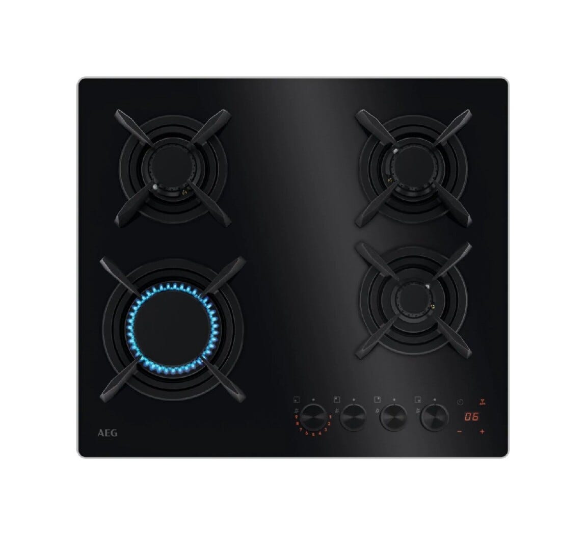 AEG HKB64453NB 8000 Piano cottura a gas FlameLight Serie 8000, 60 cm, 4 fuochi, vetroceramica nero