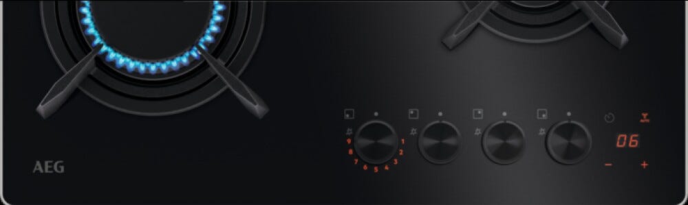 AEG HKB64453NB 8000 Piano cottura a gas FlameLight Serie 8000, 60 cm, 4 fuochi, vetroceramica nero