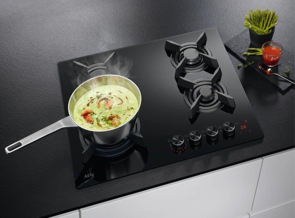AEG HKB64453NB 8000 Piano cottura a gas FlameLight Serie 8000, 60 cm, 4 fuochi, vetroceramica nero