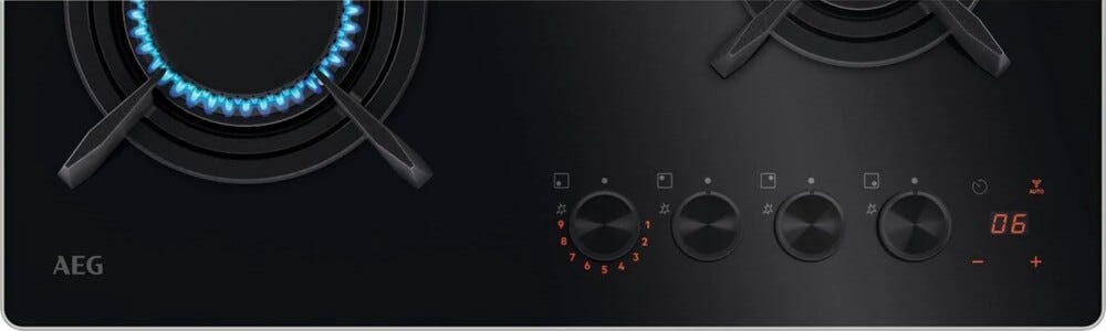 AEG HKB64453NB 8000 Piano cottura a gas FlameLight Serie 8000, 60 cm, 4 fuochi, vetroceramica nero