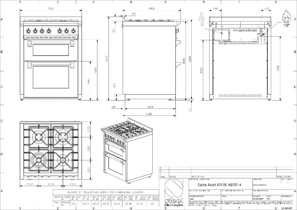 Steel ASCOT 70/2 AQ7SF ASCOT 70/2 Cucina da accosto 70 cm, forno combi-steam 70 lt, doppio forno, piano cottura a gas o induzione