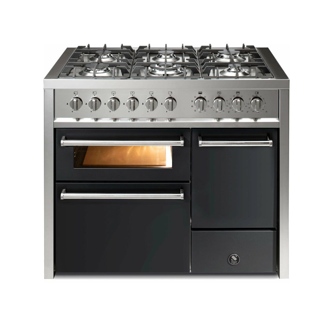 Steel Enfasi 100/3 EQ10FFF Enfasi Cucina da accosto 100 cm, 3 forni elettrici, piano a gas o induzione, acciaio inox AISI 441