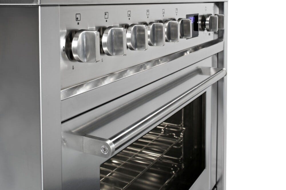 Steel Enfasi 100/3 EQ10FFF Enfasi Cucina da accosto 100 cm, 3 forni elettrici, piano a gas o induzione, acciaio inox AISI 441