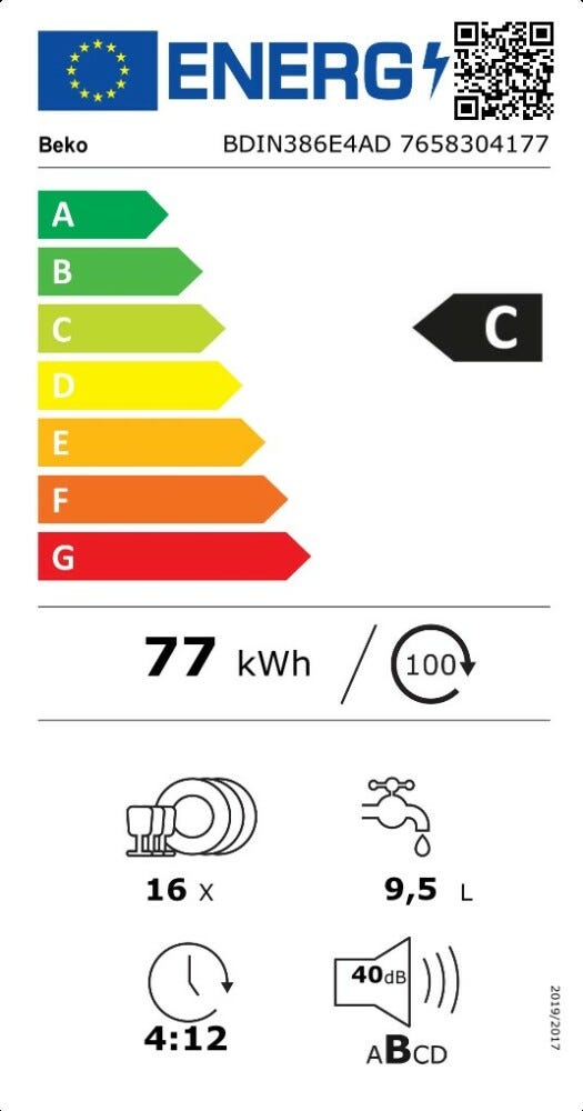 Beko BDIN386E4AD Lavastoviglie integrata totale cm. 60 - 16 coperti