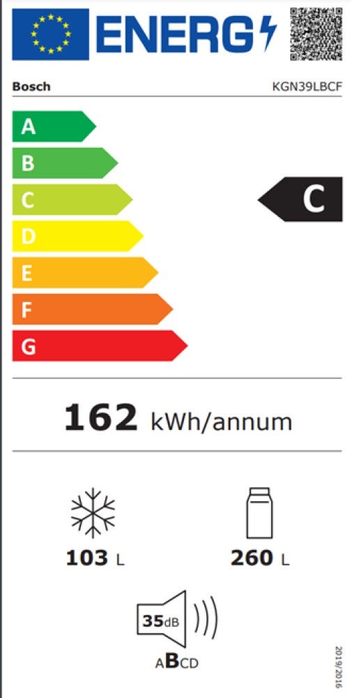 Bosch KGN39LBCF Serie 6 Frigorifero con congelatore a libera installazione cm.60 h.203 - vetro nero