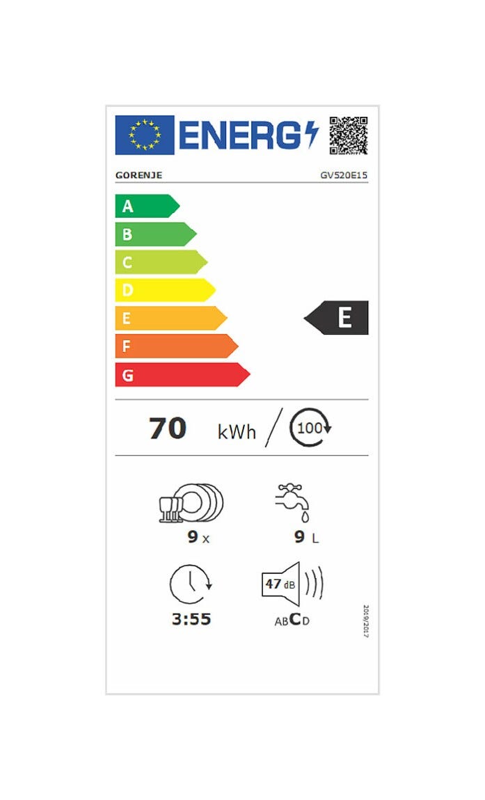 Gorenje GV520E15 Lavastoviglie incasso cm. 45 - 9 coperti