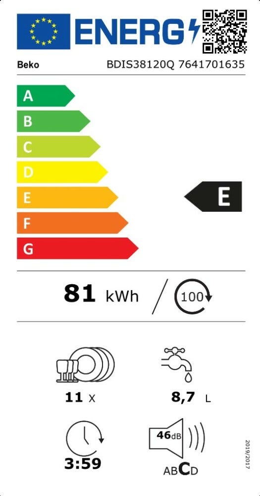 Beko BDIS38120Q Lavastoviglie integrata totale cm. 45 - 11 coperti