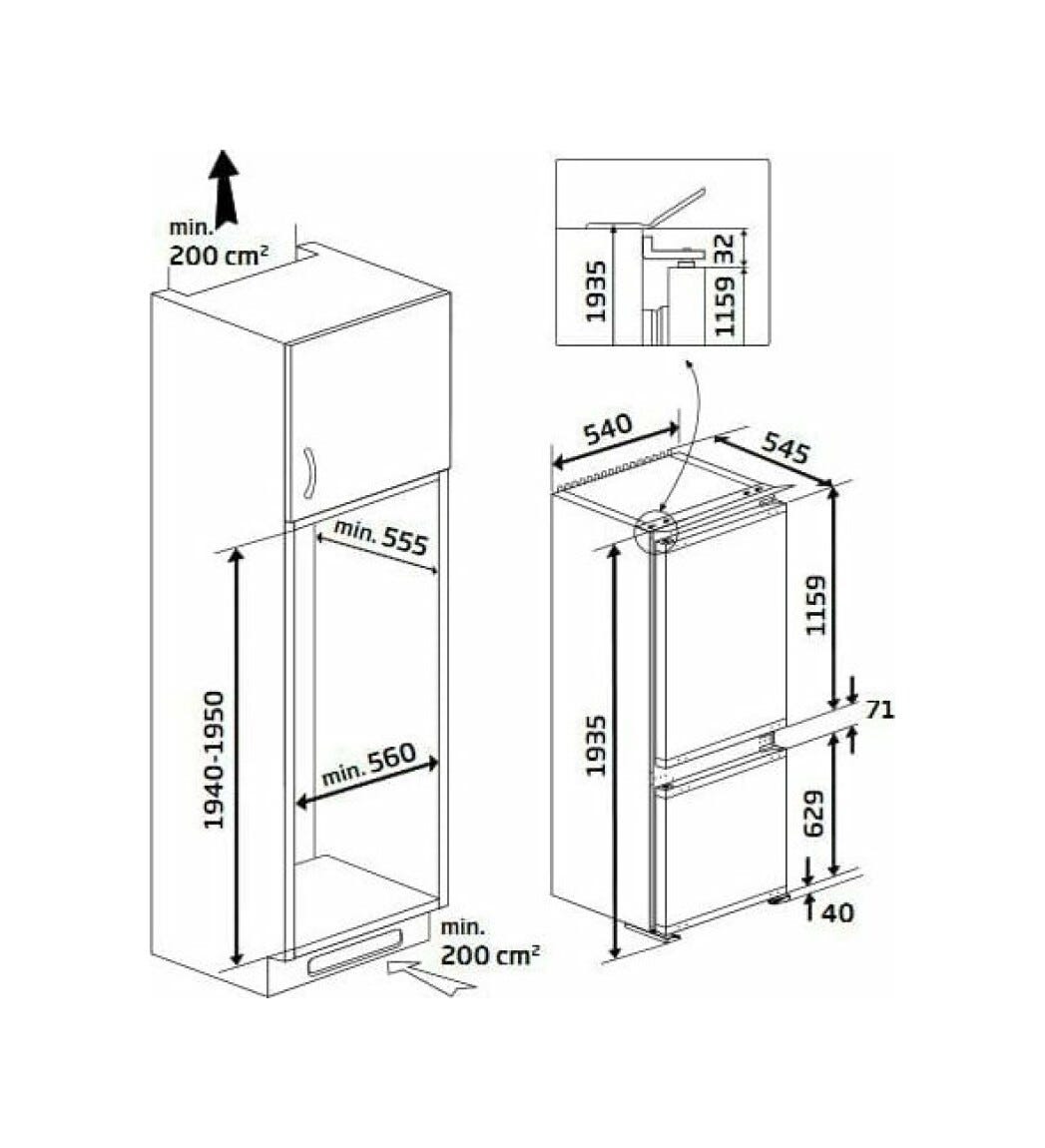 Beko BCNA306E4SN Frigorifero con congelatore da incasso cm. 54 h. 194 - lt. 306 - bianco