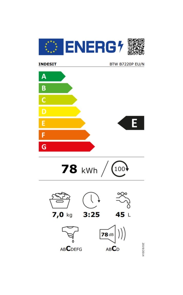 Indesit BTWB7220PEU/N TOP Lavatrice a carica dall'alto cm.40 - capacità 7kg - bianco