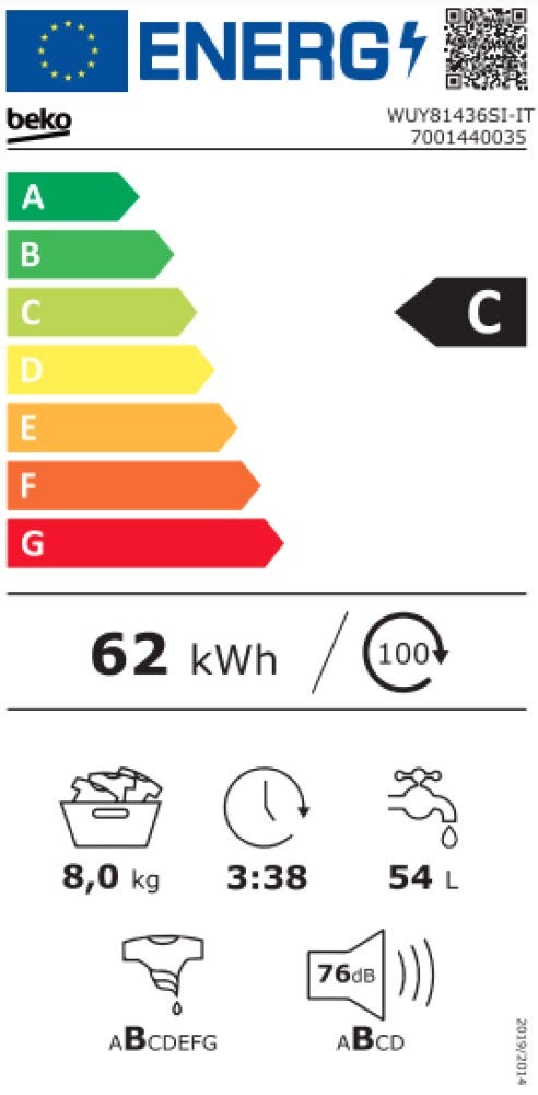 Beko 7001440035 Lavatrice cm. 60 - capacità 8 kg - bianco