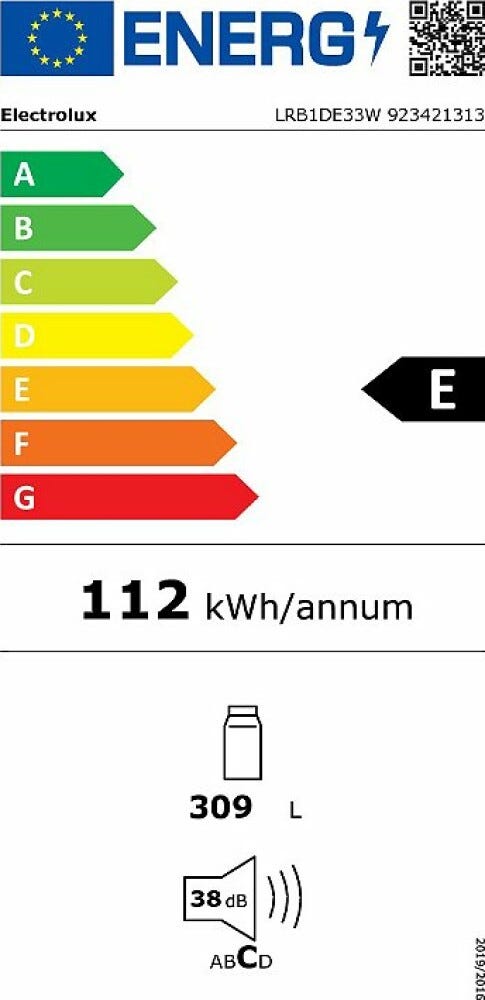Electrolux LRB1DE33W 600 Frigorifero a libera installazione cm 60 h. 155 - lt. 309 - bianco