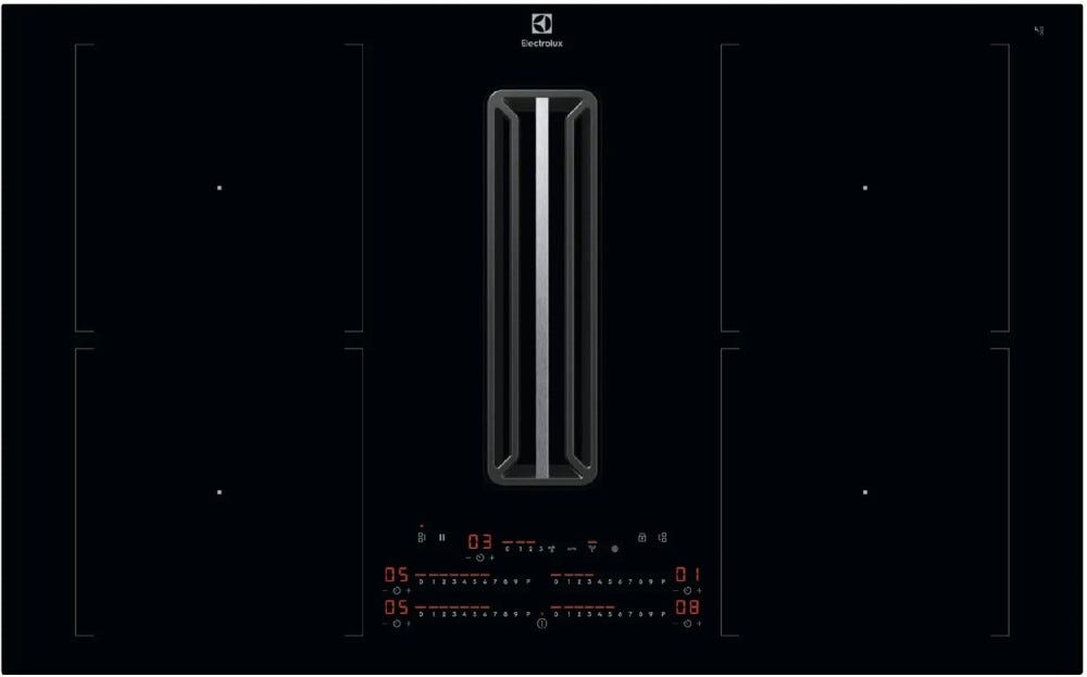 Electrolux KCC84453CK Piano ad induzione con cappa integrata 83 cm, DoubleBridge, Hob2Hood, nero