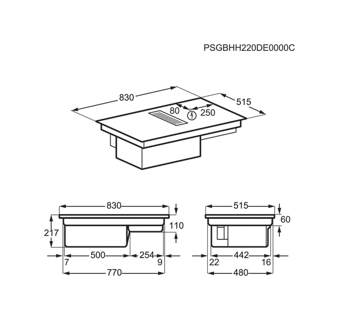 Electrolux KCC84453CK Piano ad induzione con cappa integrata 83 cm, DoubleBridge, Hob2Hood, nero