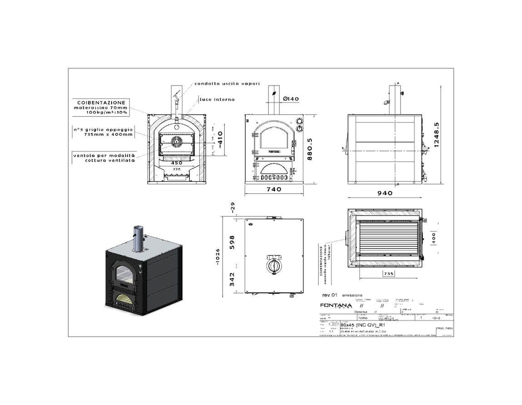 Fontana Forni INC QV Quadro Forno incasso a legna - antracite