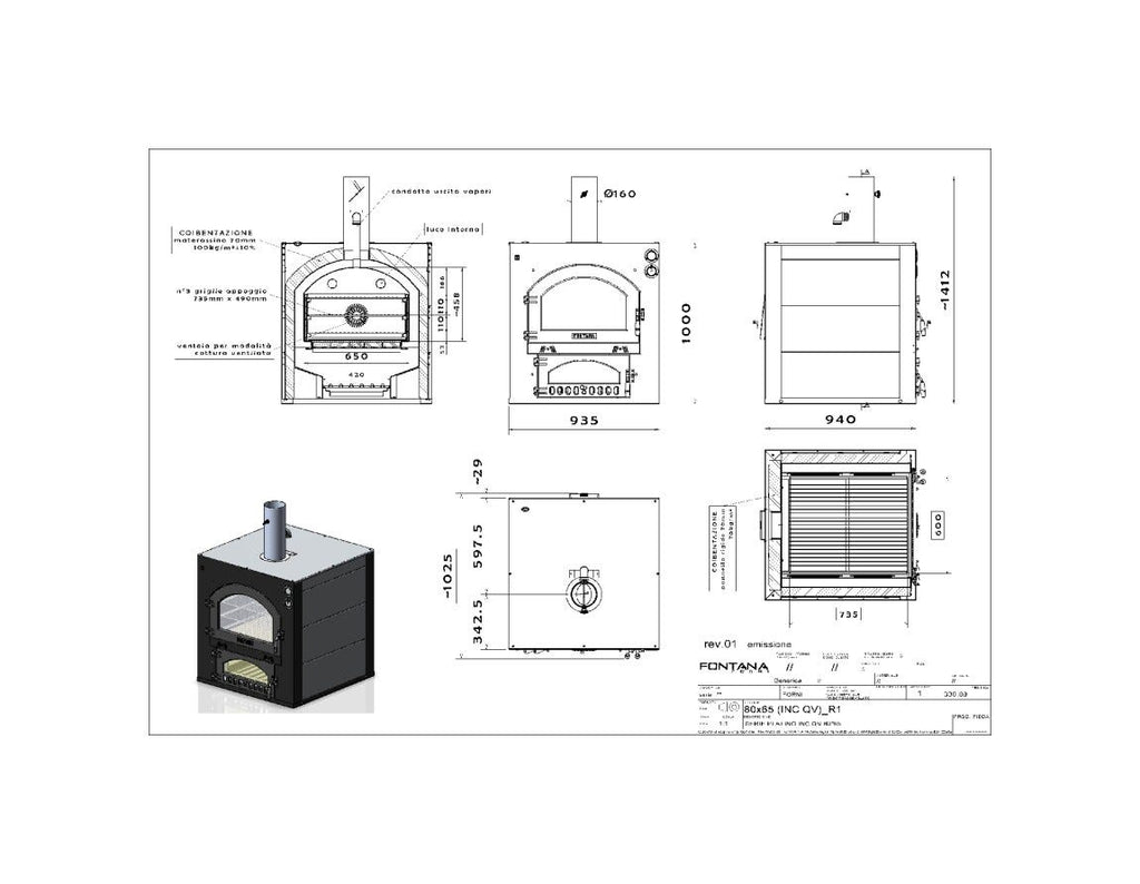 Fontana Forni INC QV Quadro Forno incasso a legna - antracite