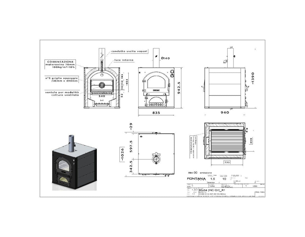 Fontana Forni INC QV Quadro Forno incasso a legna - antracite