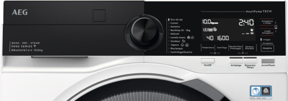 AEG LWR9C166IAB SERIE 9000 Lavasciuga cm. 60 - lavaggio 10 kg - asciugatura 6 kg - bianco
