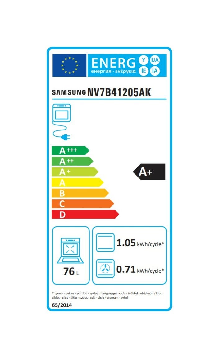 Samsung NV7B41205AK Forno elettrico catalitico cm. 60 - vetro nero