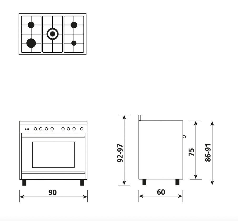 Glem ST965MRS Cucina da accosto cm. 90 - 5 fuochi + forno elettrico - rosso