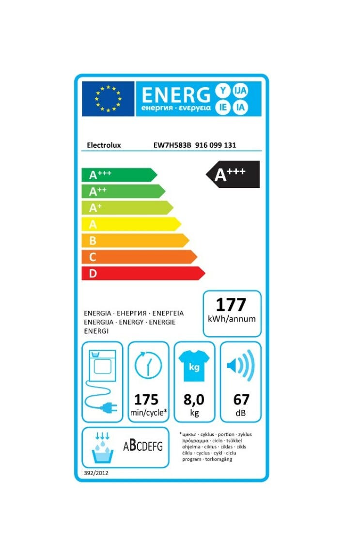 Electrolux EW7H583B 700 GentleCare Asciugatrice a pompa di calore cm. 60 - capacità 8 kg - bianco