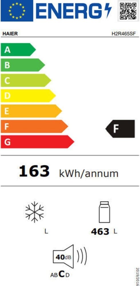 Haier H2R465SF 5 Frigorifero a libera installazione cm. 70 h. 173 - lt. 463 - argento