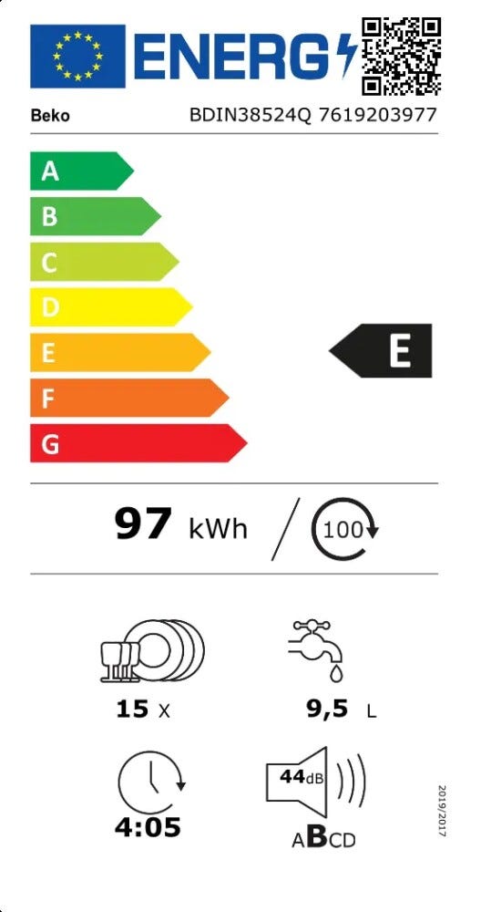 Beko BDIN38524Q Lavastoviglie integrata totale cm. 60 - 15 coperti
