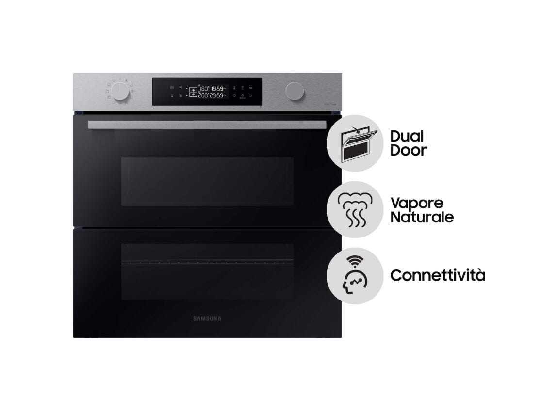 Samsung NV7B45403BS/U5 Serie 4 Forno da incasso 76 litri, Dual Cook Flex, Vapore Naturale, Air Sous Vide, classe energetica A+