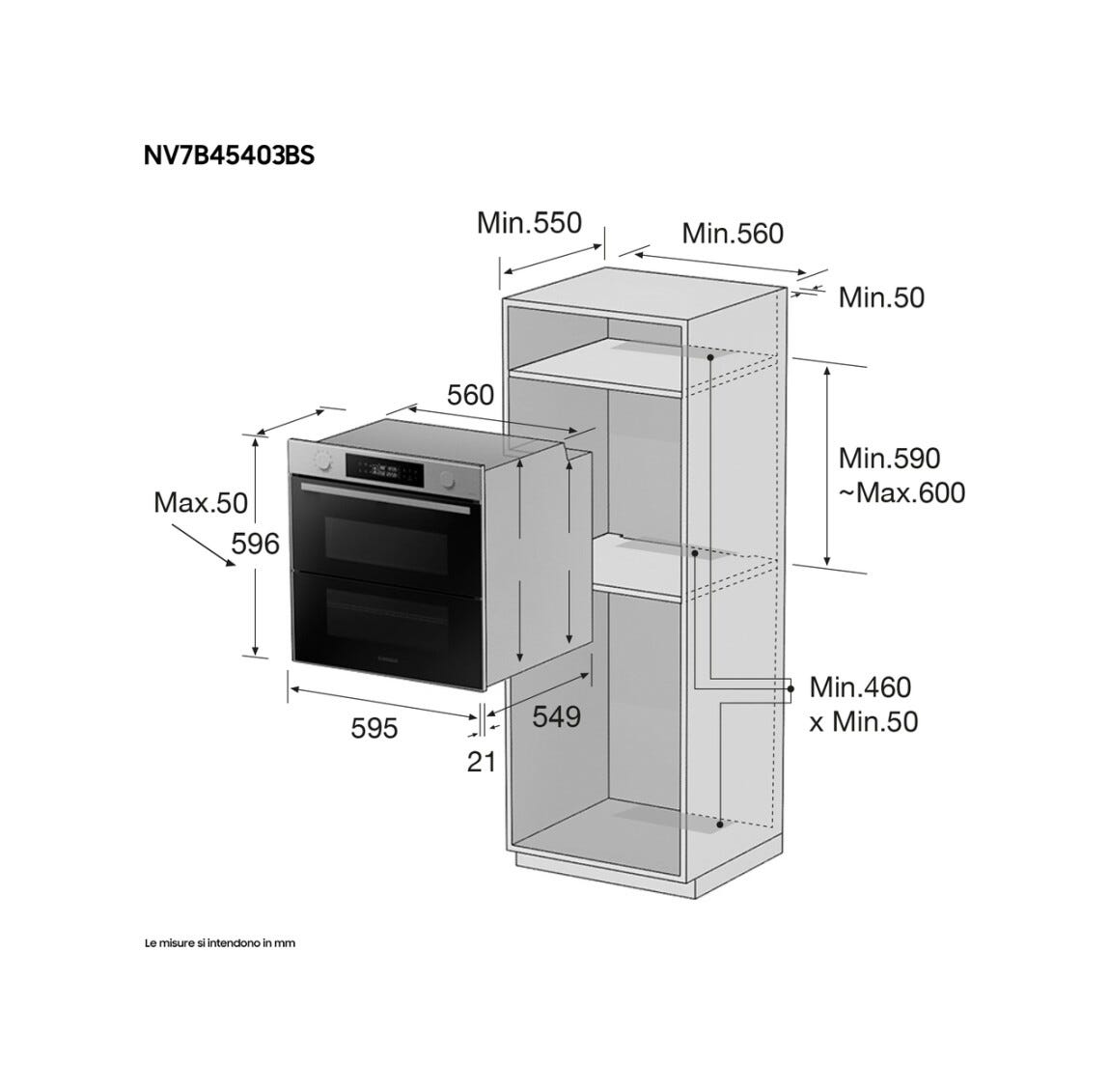 Samsung NV7B45403BS/U5 Serie 4 Forno da incasso 76 litri, Dual Cook Flex, Vapore Naturale, Air Sous Vide, classe energetica A+