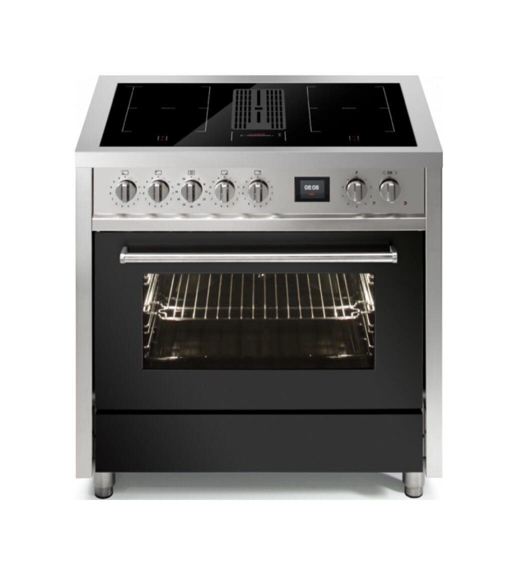 Steel Enfasi 90 EQ9F-4FIKW Mistral Cucina da accosto 90 cm, piano cottura a induzione con aspirazione integrata, forno multifunzione