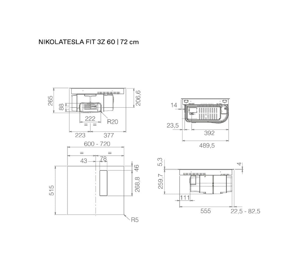 Elica NIKOLATESLA FIT 3Z BL/A/72 Piano cottura induzione cm. 72, cappa integrata, vetro nero