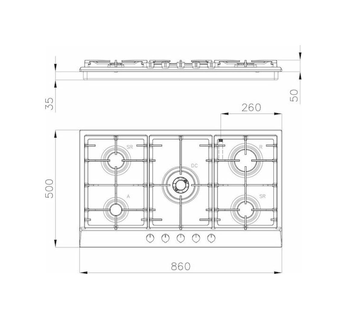 Foster Power Piano cottura a gas cm 86 - inox spazzolato