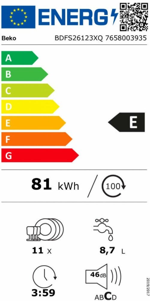 Beko BDFS26123XQ Lavastoviglie a libera installazione cm. 45 - 11 coperti - inox