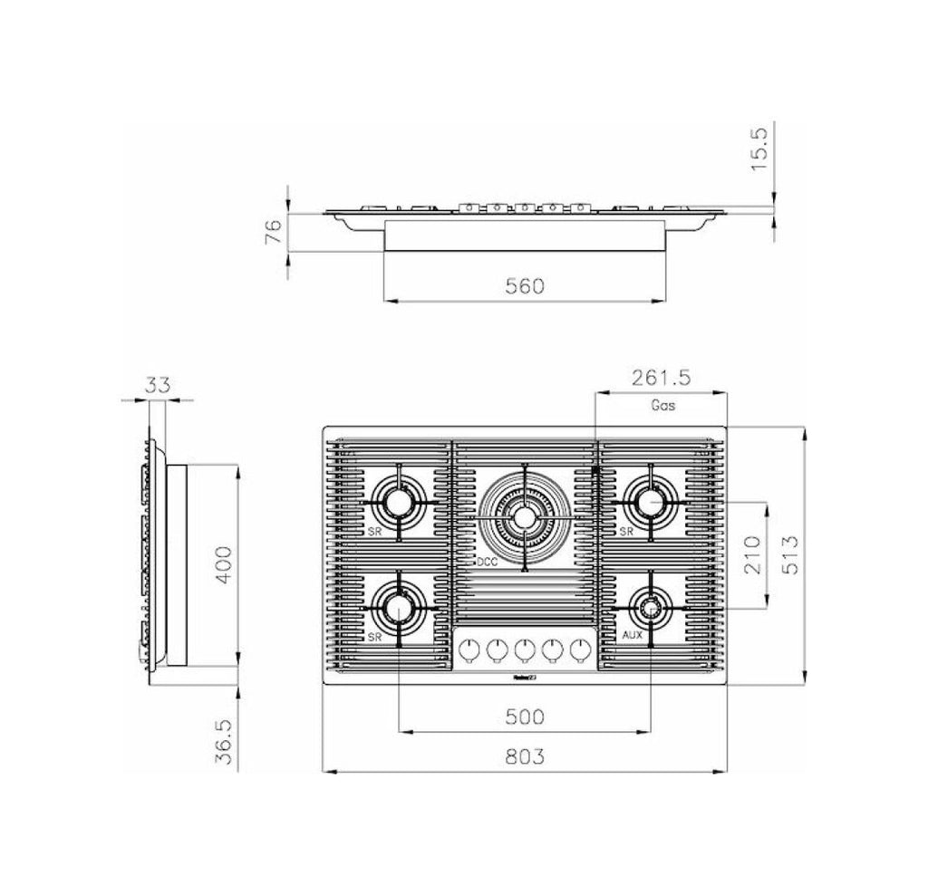 Foster 7682000 Milanello 5F Piano cottura a gas cm 80 - inox spazzolato