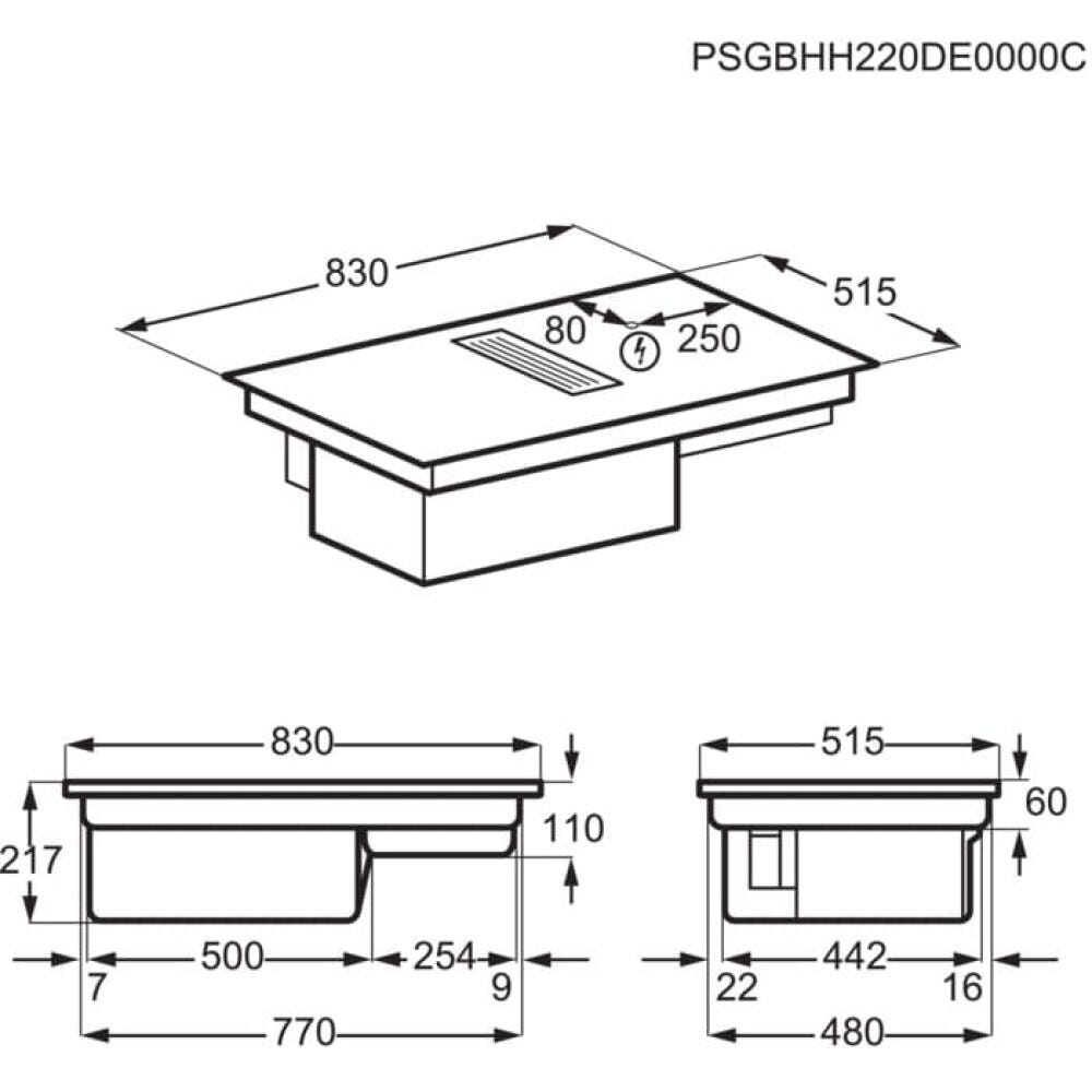 AEG CCE84751CB Piano cottura induzione cm. 83 con cappa integrata da 630 m3/h - Saphirmatt