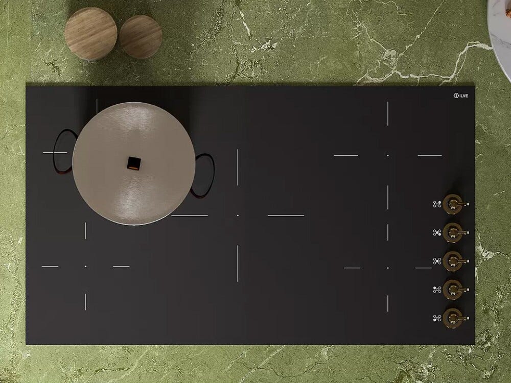 ILVE HVI395N Nostalgie Piano cottura induzione cm 90 in vetroceramica con manopole ottone | cromo