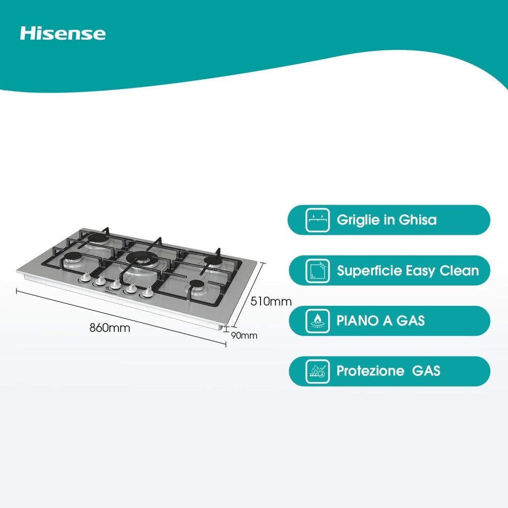 Hisense GM973XF Piano cottura a gas cm. 86 - inox