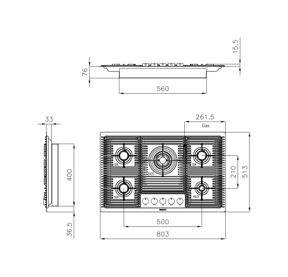 Foster 7682008 Milanello 5F Piano cottura a gas cm 80 - rame