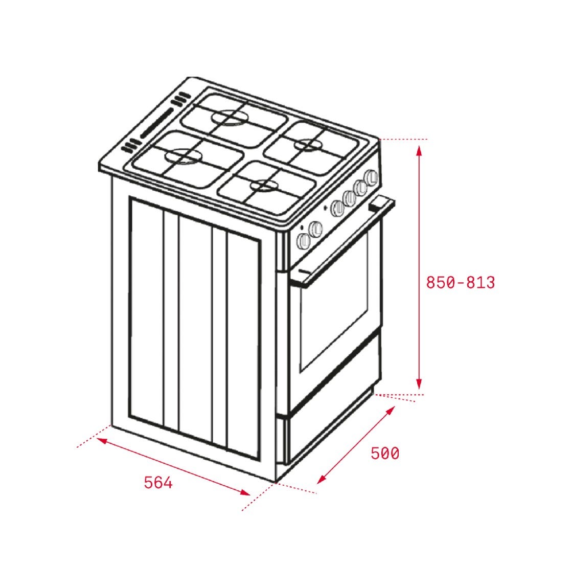 Teka FS502 4GG WH LPG Cucina da accosto cm. 50x85 - 4 zone cottura a gas + 1 forno a gas - bianco/nero