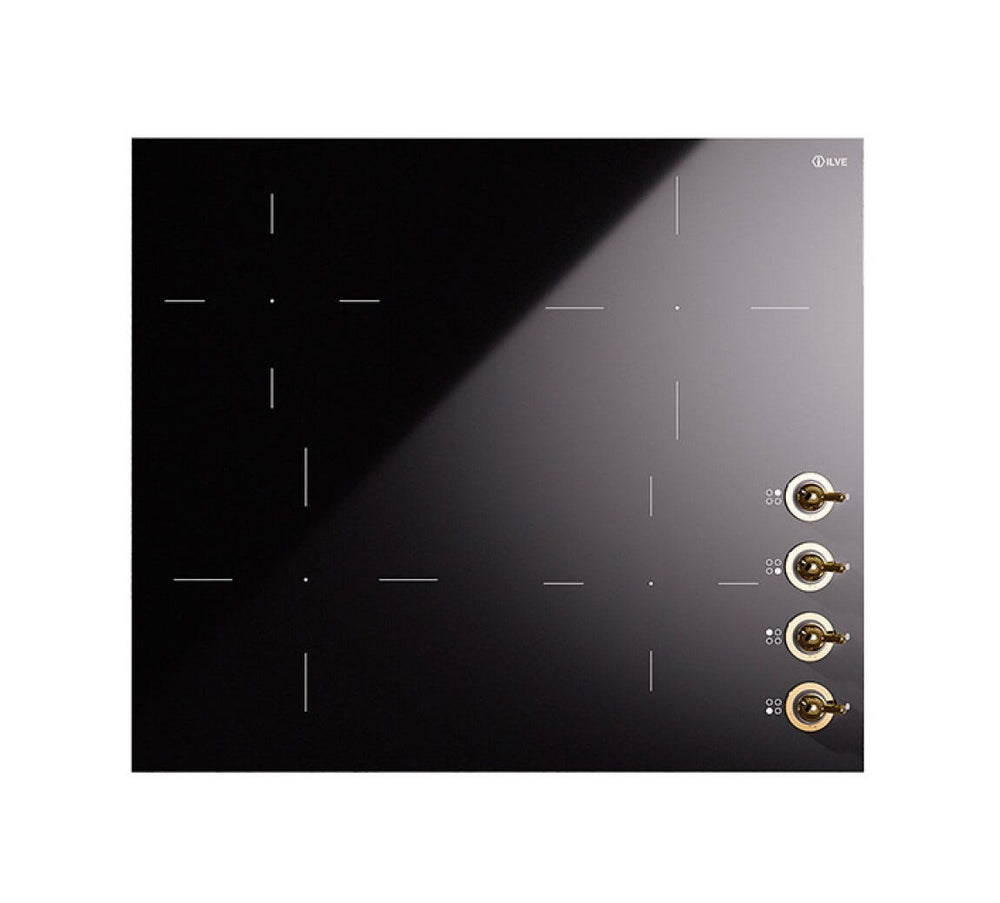 ILVE HVI364N Nostalgie Piano cottura induzione cm 60 in vetroceramica con manopole ottone | cromo