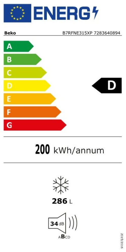 Beko B7RFNE315XP bPRO 500 Congelatore a libera installazione cm. 60 h 187 - lt. 286 - inox