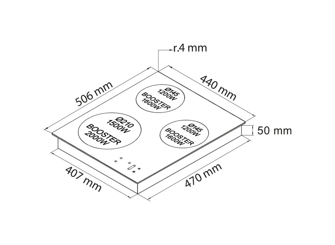 Plados Telma PBIM430 Piano cottura a induzione cm. 45 x 51 - 3 zone cottura