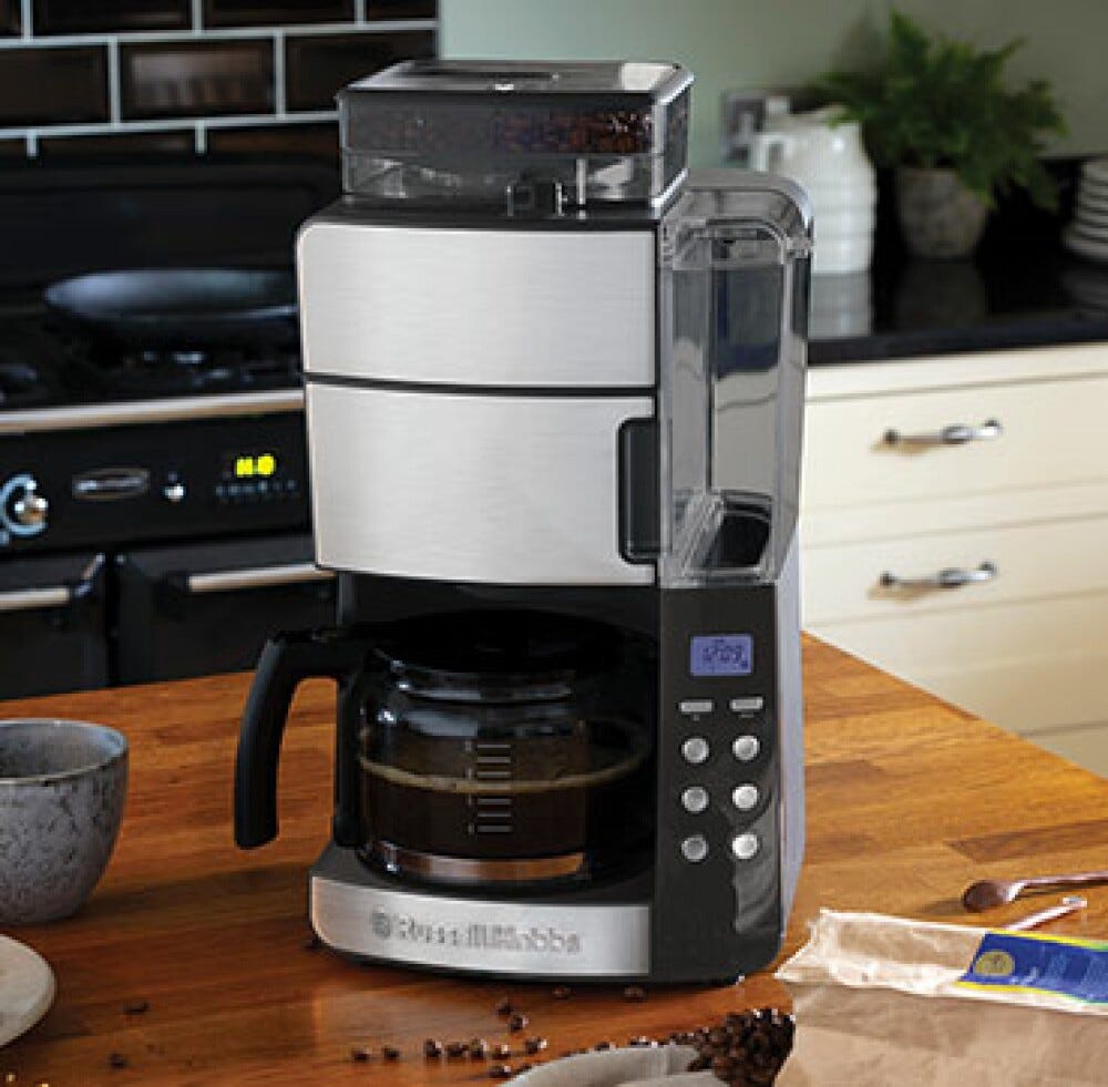 Russell Hobbs Grind and Brew Macchina per caffè americano con caraffa in vetro - inox