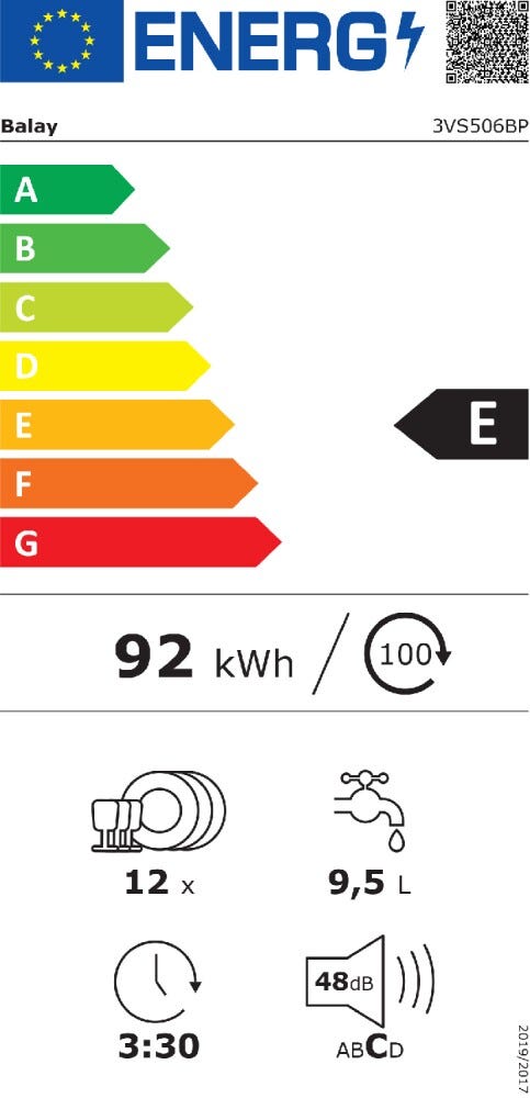Balay 3VS506BP Lavastoviglie a libera installazione cm. 60 - 12 coperti - bianco
