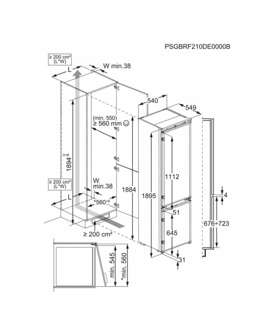 AEG NSC8M191DS 8000 COOLING 360° Frigorifero con congelatore da incasso cm. 55 h. 189 - lt. 269