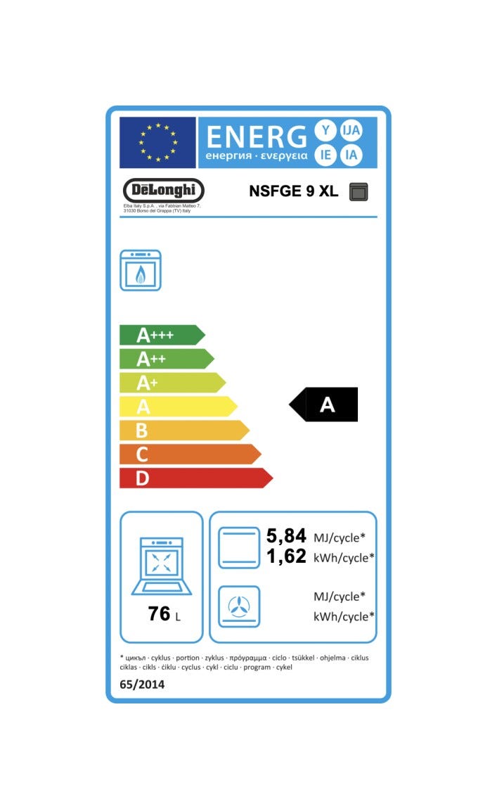 De Longhi NSFGE9XL Forno a gas ventilato cm. 60 - inox/nero