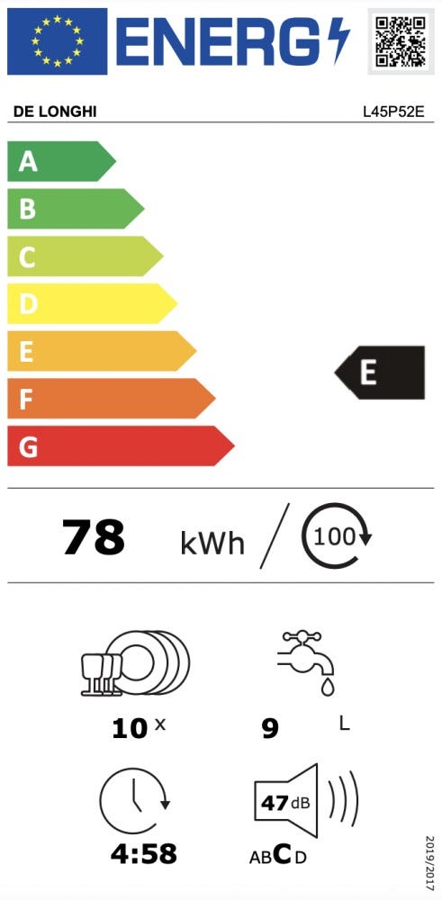 De Longhi L45P52E Lavastoviglie integrata totale cm. 45 - 10 coperti