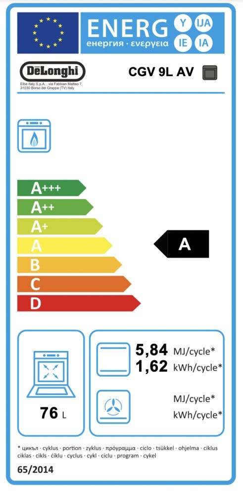 De Longhi CGV9LAV Country Forno a gas ventilato termostatato cm. 60 - avena